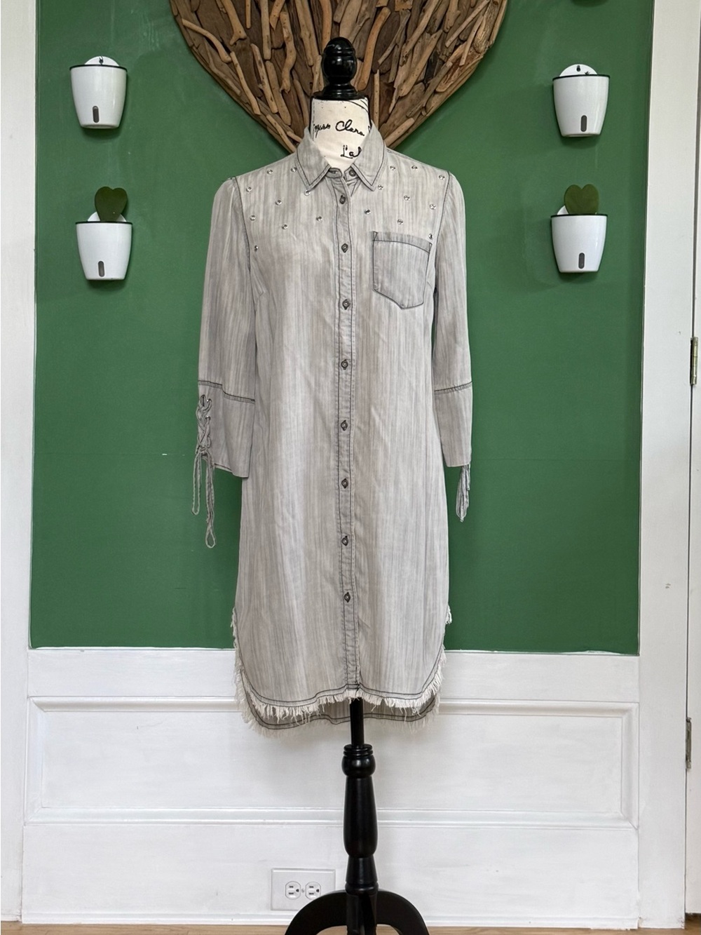 Given Kale Casual Button-Front Light Gray Shirt Dress